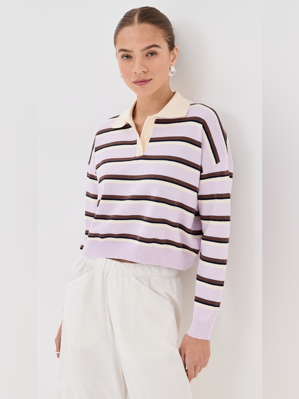 NWOT- LE BOP ‘Zadie Cropped Polo’ Lilac Stripe XS